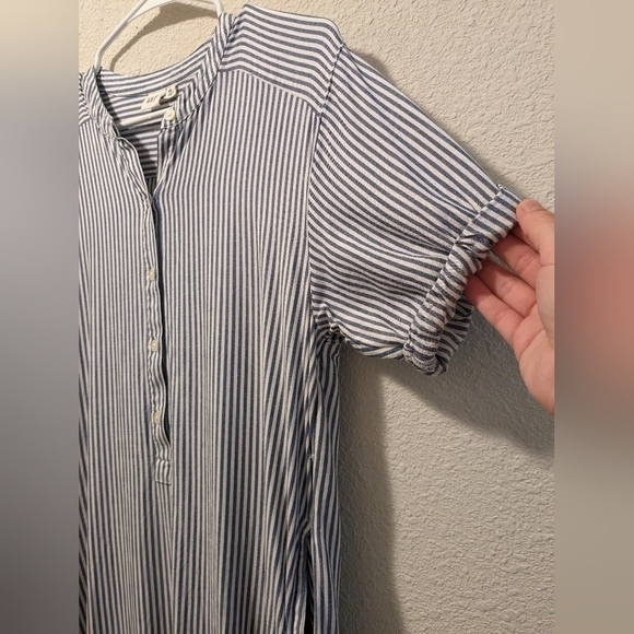 Gap Blue Striped Short Sleeve Belted Button-Up Midi Shirt Dress Preppy Nautical - Picture 5 of 11